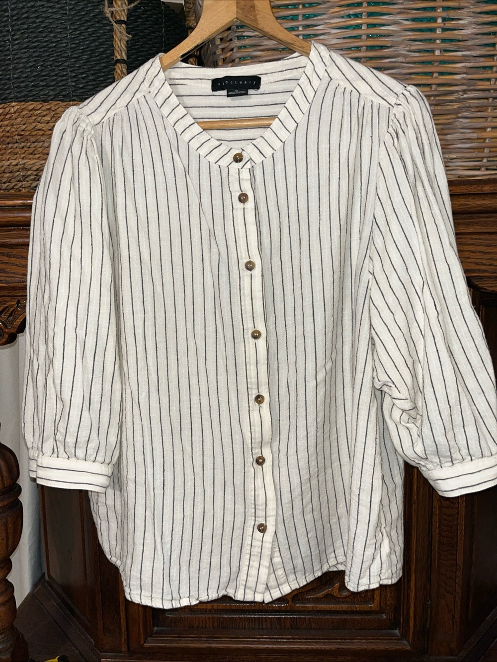 Sanctuary Cream white and Black Striped Button-Front Blouse